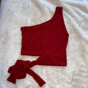 Windsor Red One Shoulder Tie Waist Crop Top Size S